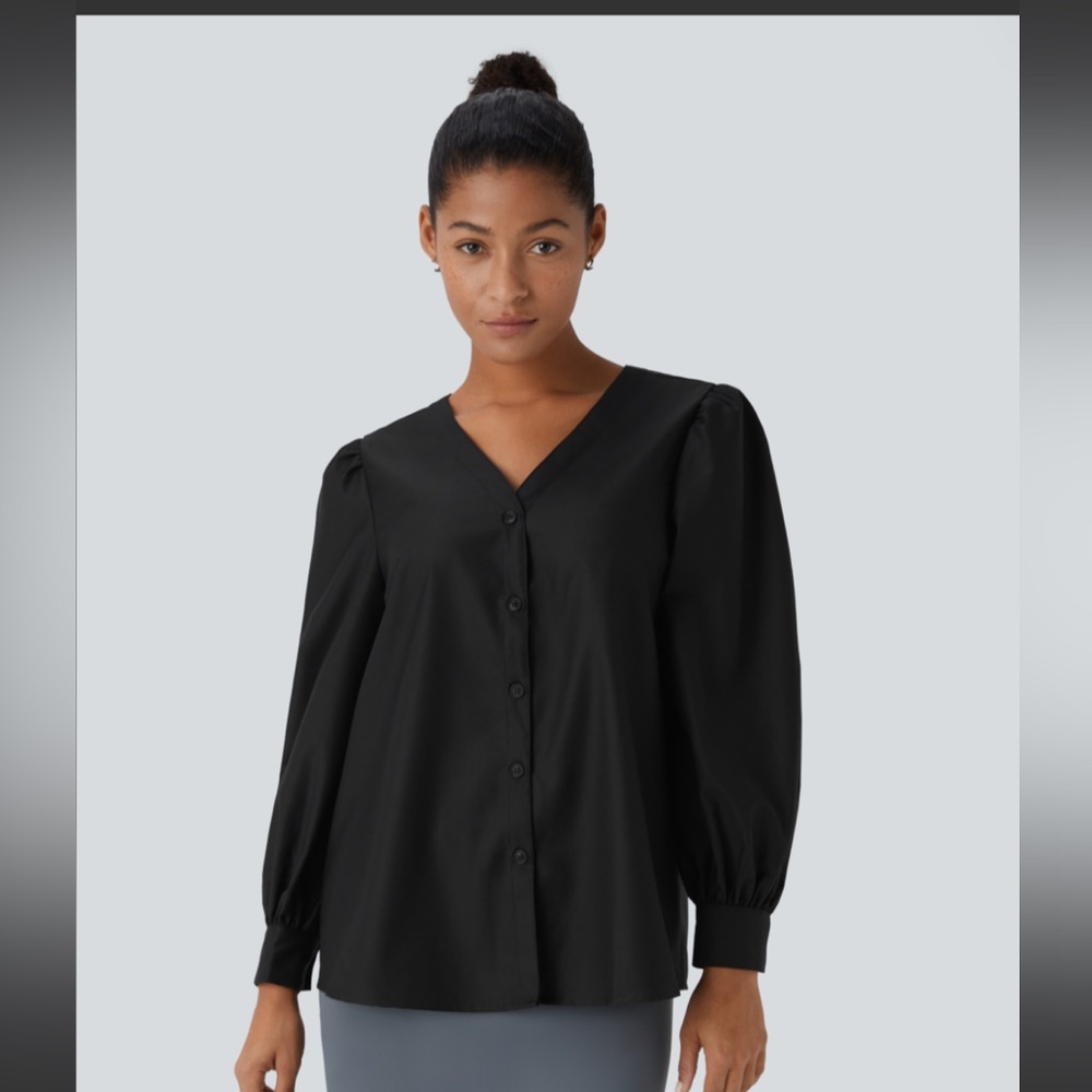 Halara V Neck Button Long Sleeve Work Blouse - Picture 7 of 8